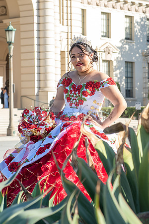 Estephanie Cristal Quinceanera photo shoot ideas, video in Pasadena City Hall in Pasadena Ca. Home reception, 323-633-8283