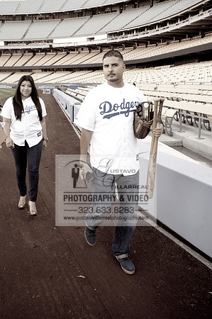 enagement pictures at Los Angeles Dodgers Stadium, www.gustavovillarrealphotography.com, 323-633-8283