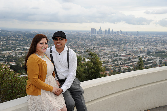 engagement pictures in Los Angeles observatory in Griffith park,