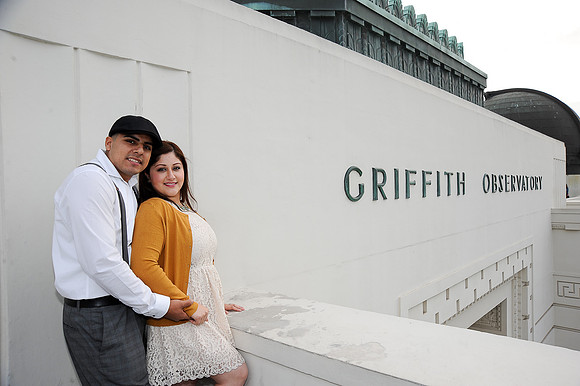 engagement pictures in Los Angeles observatory in Griffith park,