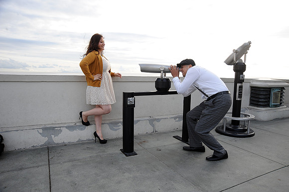 engagement pictures in Los Angeles observatory in Griffith park,