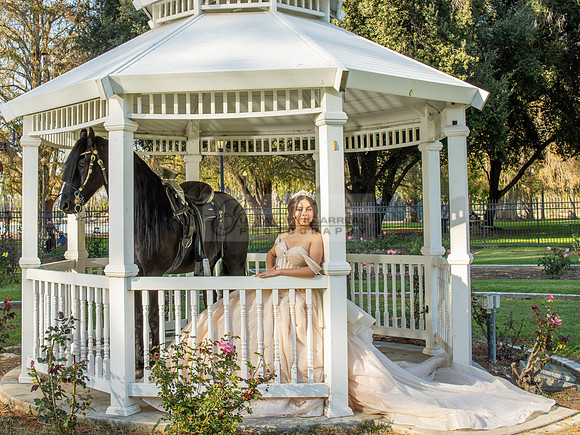 Quinceanera photoshoot at Rose Garden in Riverside Ca. Sesion de fotos en caballos, Gustavo Villarreal Photography, 323-633-8283
