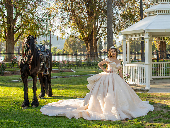 Quinceanera photoshoot at Rose Garden in Riverside Ca. Sesion de fotos en caballos, Gustavo Villarreal Photography, 323-633-8283