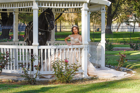 Quinceanera photoshoot at Rose Garden in Riverside Ca. Sesion de fotos en caballos, Gustavo Villarreal Photography, 323-633-8283