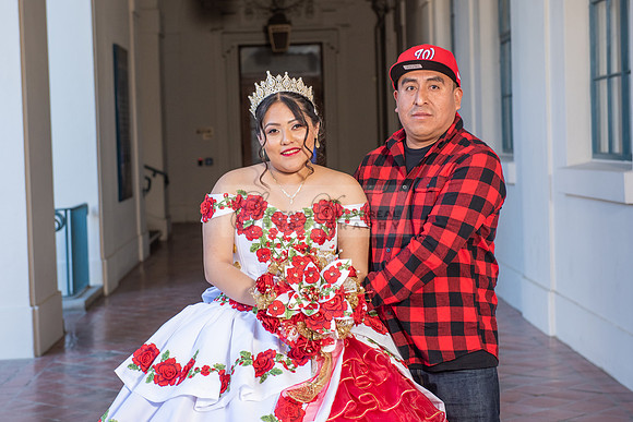 Estephanie Cristal Quinceanera photo shoot ideas, video in Pasadena City Hall in Pasadena Ca. Home reception, 323-633-8283
