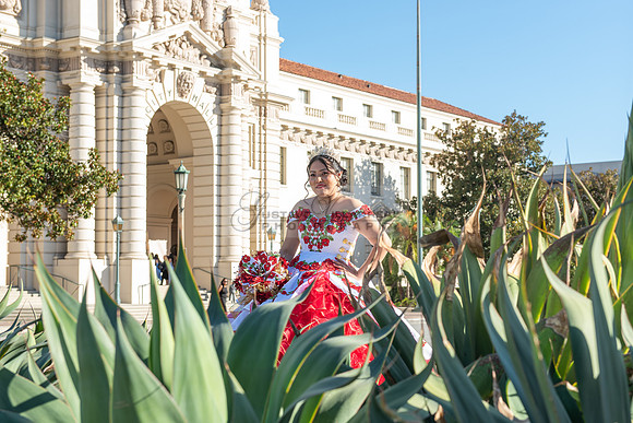 Estephanie Cristal Quinceanera photo shoot ideas, video in Pasadena City Hall in Pasadena Ca. Home reception, 323-633-8283